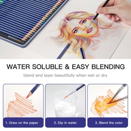 rokrist 36 Watercolour Pencils Set with Brush in Portable Metal Box, Watercolour Colouring Pencils Set for Mixing, Layering & Watercolour Painting, Drawing Set Professional for Artists, Adults and