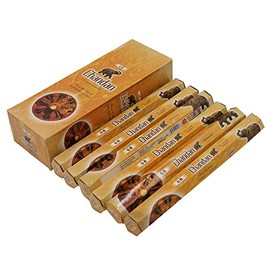DharmaObjects Chandan Sandalwood Pack of 6 Box Masala Coated 120 Incense Sticks