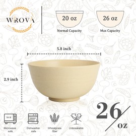 Wrova - Juego de 6 cuencos de paja de trigo de 26 onzas, cuencos de plástico alternativos, reutilizables para interiores y exteriores, apto para microondas y lavaplatos, fácil de limpiar. Serie Beige