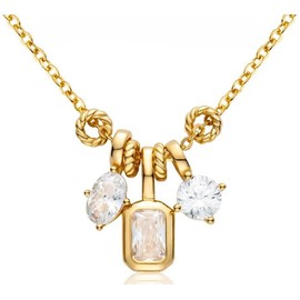 Luxury 925 Sterling Silver Zircon Pendant Necklace, 18K Gold Plated Chain, Razzberry Custom Crystal Charm Design, included Gift Box