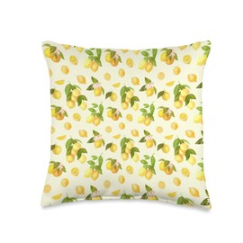 Carla's Vintage Blossoms & Bouquets Cute Vintage Lemon Floral Tropical Pattern Citrus Fruit Throw Pillow, 16x16, Multicolor