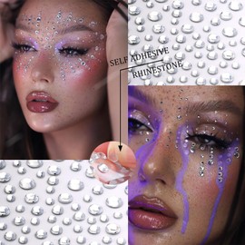 3 Sheets 1500pcs Face Hair Body Gems Self Adhesive Rhinestones for Makeup Eyes 15 Colors Rainbow Rhinestones Stickers 3mm 4mm 5mm 6mm Bling Gems Jewels Stickers for DIY
