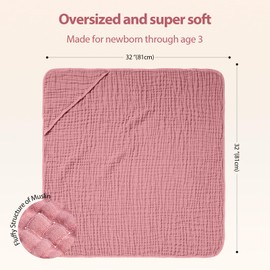 Unnivoll Hooded Baby Towels for Newborn - 2 Pack, 100% Muslin Cotton, Baby Bath Towels with Hood, Soft and Absorbent for Girls Infant, Toddler and Kids, Large 32x32 Inches, Newborn Essential