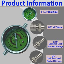 0-100psi Glycerin Filled Fuel Pressure Gauge Kit, Fuel Pressure Gauge Kit, 1-1/2" Dial Size Fuel Pressure Gauge for Car, 1/8'' NPT Inline Fuel Pressure Gauge with 3/8'' 5/16'' Barb, Back Mount