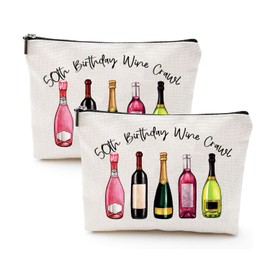 50th Birthday Wine Crawl Gifts Makeup Bag, Tavel Small Comestic Bag with Zipper, Funny Makeup Comestic Organizer Bags for Women, 50Year Old Woman Birthday Party Favors Supplies Gift Ideas for Mom 2pcs
