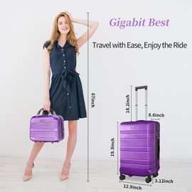 GigabitBest luggage sets 2 piece 19”Carry-on & 14” Cosmetic Bag，airline approved carry on luggage， Lightweight ABS+PC Carrying Case with TSA Lock（Futuristic Purple）