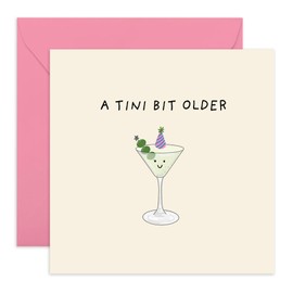 Cute Martini Pun Birthday Card - 'A Tini Bit Older' -Gifts for Her, Bestie, BFF, Sister, Sis, Mum, Auntie, In Law, Cousin, Colleague - Quirky Cocktail Themed Greeting - Comes with Stickers