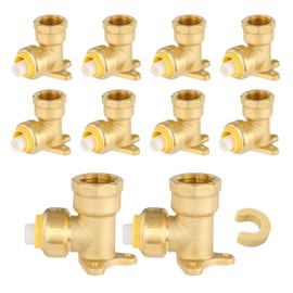 (Pack of 10) Seelink 1/2 Inch Push Fit x 1/2 Inch FNPT Female Drop Ear Elbow Brass fitting, Push to Connect Pex, Copper, CPVC Pipe/Tubing, With Disconnect Clip