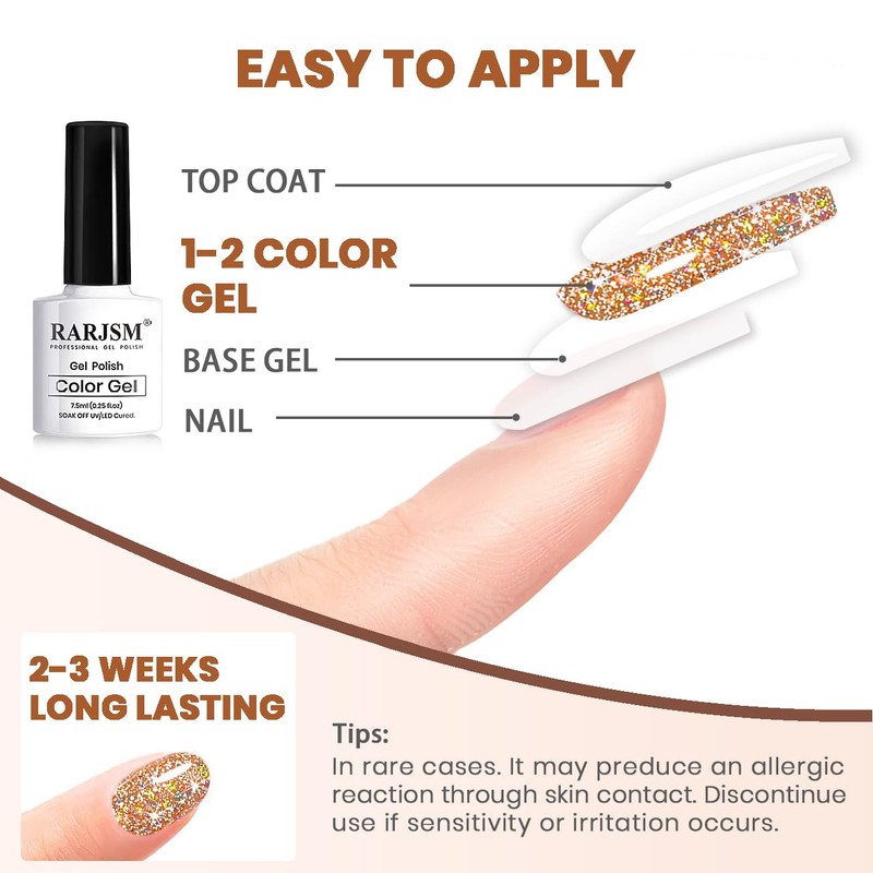 RARJSM Reflective Glitter Gel Polish Orange Sparkling Glitter Iridescent Shimmer