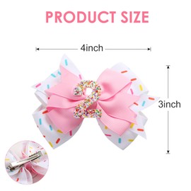 Birthday Hair Bow for Baby Girls 1 2 3 4 5 6 Years Sprinkle Decorations Confetti Ice Cream Party Pink Hair Accessories for 2nd Birthday