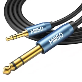 MillSO 6.35mm 3.5mm Converter Cable Male to Male Audio Converter Cable 3.5mm Mini Plug to 6.35mm Standard Plug 24K Gold Plated Stereo Cable 2.4m Blue