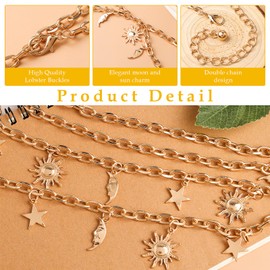 GEEHUA Double Layer Metal Chain Belt, Moon Star Waist Chain Fashion Link Belt Skinny Dress Waist Chain Belt For Women(Gold)