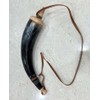 Hand Carved Genuine Gun Powder Real Horn with Leather Strap,
