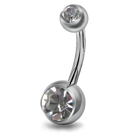 OUFER High Quality Solid Titanium Belly Bars 14G Navel Rings Grade 23 Titanium Ball Double Gem