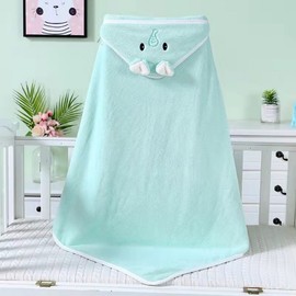 Children's Hooded Bath & Beach Robe - Coral Fleece Baby Towel Absorbent Elephant Green + 80*80cm 3ea