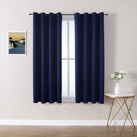 ChrisDowa Cortinas opacas con ojales para recámara y sala de estar, juego de 2 paneles con aislamiento térmico para oscurecer la habitación (azul marino, 52 de ancho x 45 de largo)