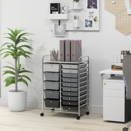 SILKYDRY 15 Drawers Rolling Storage Cart, Craft Cart Organizer with Lockable Wheels for Tools, Arts, Scrapbook, Papers, Multipurpose Utility Cart for Home Office School (Mixed Black)