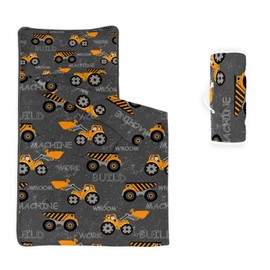 Datura home Nap Mat -Excavator Truck Sleeping Bag with Removable Pillow - Daycare and Sleepovers Preschool Kindergarten Bedding Set for Kids Toddler Boys Girls(Truck Large)
