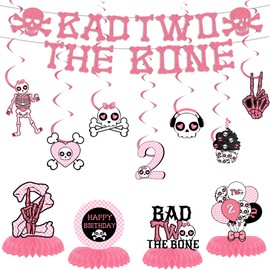 Bad Two The Bone Birthday - 12 Pcs Pink Rock And Roll 2nd Birthday Party Banner Honeycomb Centerpiece Swirls For Girls Music Themed 2 Year Old Party Supplies