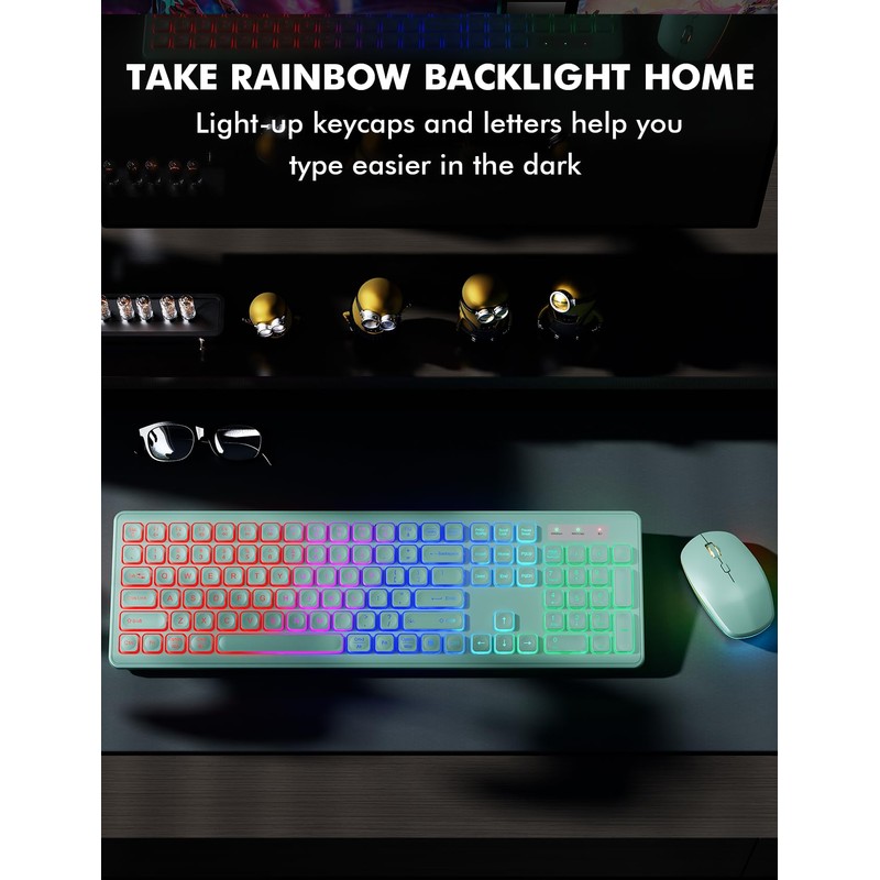 Wireless Keyboard and Mouse Combo - RGB Backlit, Rechargeable &