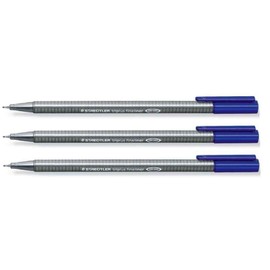 Staedtler Blue 0.3mm Triplus Fineliner Fine Line Pens Superfine Dry Safe & Washes Out Of Most Textiles (Pack of 3)