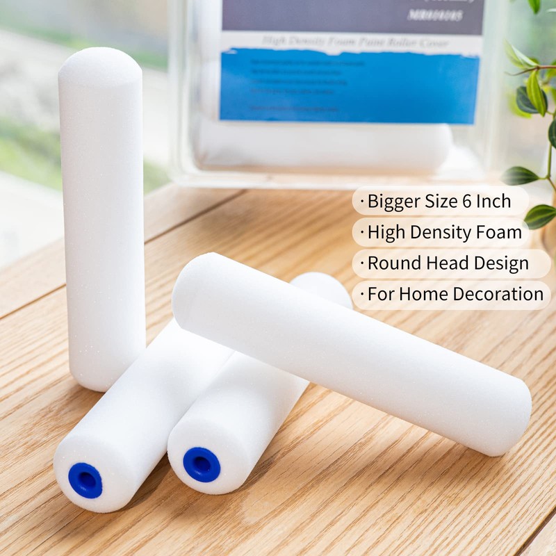 Mister Rui Foam Paint Roller Cover, 6 Inch Sponge Paint