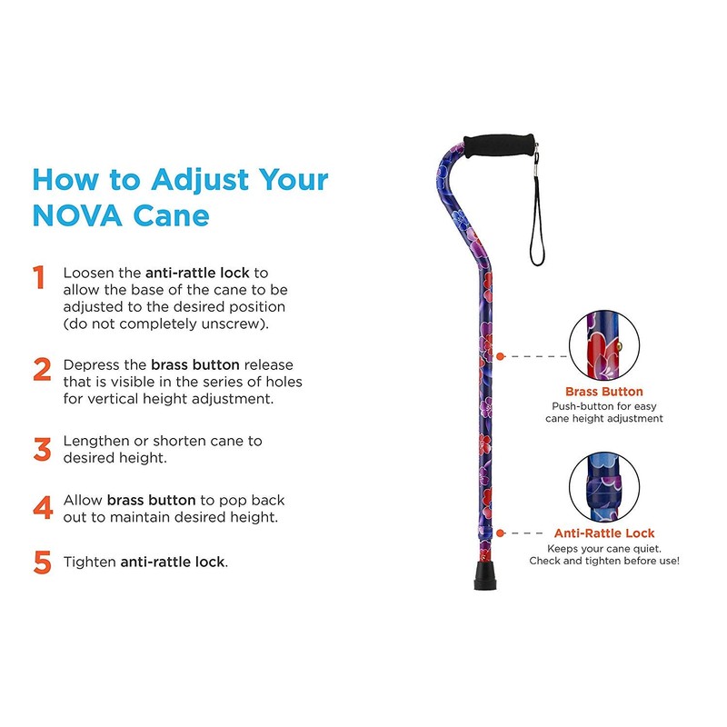 NOVA Designer Walking Cane with Offset Handle, Lightweight Adjustable Cane