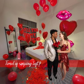 Red Balloons 16" Will You Be My Girlend Confession Letter Balloons with Red Balloons, Heart Lips, Love Foil Balloons and Rose Petals for Romantic Decorations