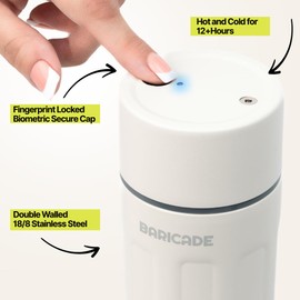 Baricade Original Fingerprint Lock Water Bottle – Easy Grip 500ml Stainless Steel, Leak-Proof, Tamper-Proof, Hot or Cold for Up to 12 Hours – Creamy White – Gym, Travel, Safety (Creamy White)