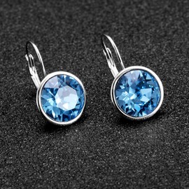 AOBOCO Sterling Silver Blue Bella Earrings Embellished with Crystals from Austria, Hypoallergenic Simulated Aquamarine Earrings for Women, Anniversary Birthday Jewelry Gifts for Girlfriend Sister