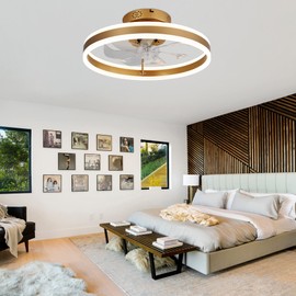 Dawn Whisper Gold Ceiling Fans with Lights 20 Inch, Modern Ceiling Fans Flush Mount 6 Speeds, Low Profile LED Ceiling Fan for Bedroom