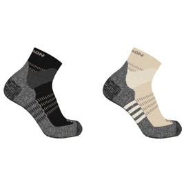 Salomon Socks, 2-Pair Set, X ULTRA ACCESS QUARTER 2-PAC (X Ultra Access Quarter Pack of 2), BLEACHED SAND / BLACK
