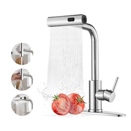 Kitchen Faucets with Pull Down Sprayer,Waterfall Kitchen Sink Faucet,Commercial Utility Stainless Steel Kitchen Faucets,Single Handle Kitchen Sink Faucet with Pull Down Sprayer for 3 Function