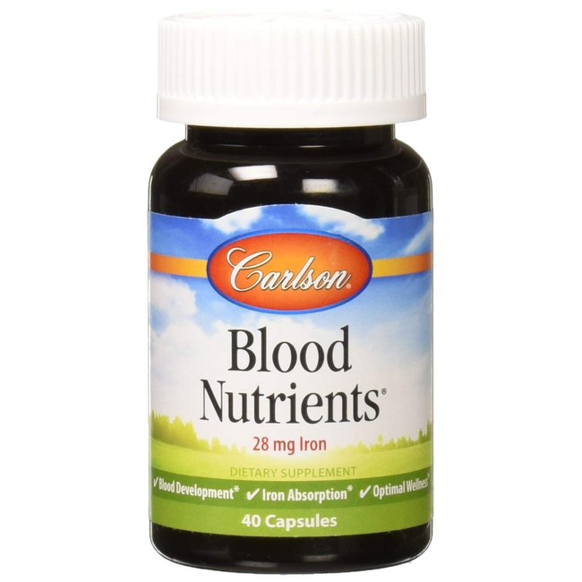 Carlson - Blood Nutrients, 28 mg Iron, Blood Development, Iron Absorption & Optimal Wellness, 40 Capsules