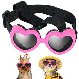 Gafas de sol para perro de raza pequeña, protección UV para perro con correa ajustable, gafas de sol para perro con forma de corazón para protección ocular impermeable, resistente al viento, antivaho, accesorios de playa para cachorros, perros (rosa)