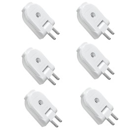 Extension Cord Replacement Male Power Plug, 2 Prong, 125V/10A, Non-Grounding, Ideal for Small Appliances Such as Power Strips & Lamps & DIY Projects, 6-Pack, White