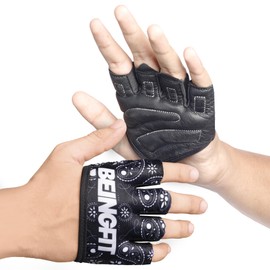 Beingfit Training Gloves for Strength Training Men - Women, Half Finger Design from Finger to Palm for Easy On and Off! Leather Palm for High Grip & Strength Support Training Gloves | Perfect for Gym,