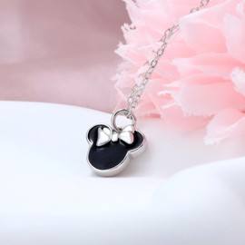 Sterling Silver Black Mouse Necklace For Women Black Drip Glue Mouse Bow Pendant Necklace Cute Animal Princess Jewelry For Mother'S Day Birthday Gifts For Mom Daughter
