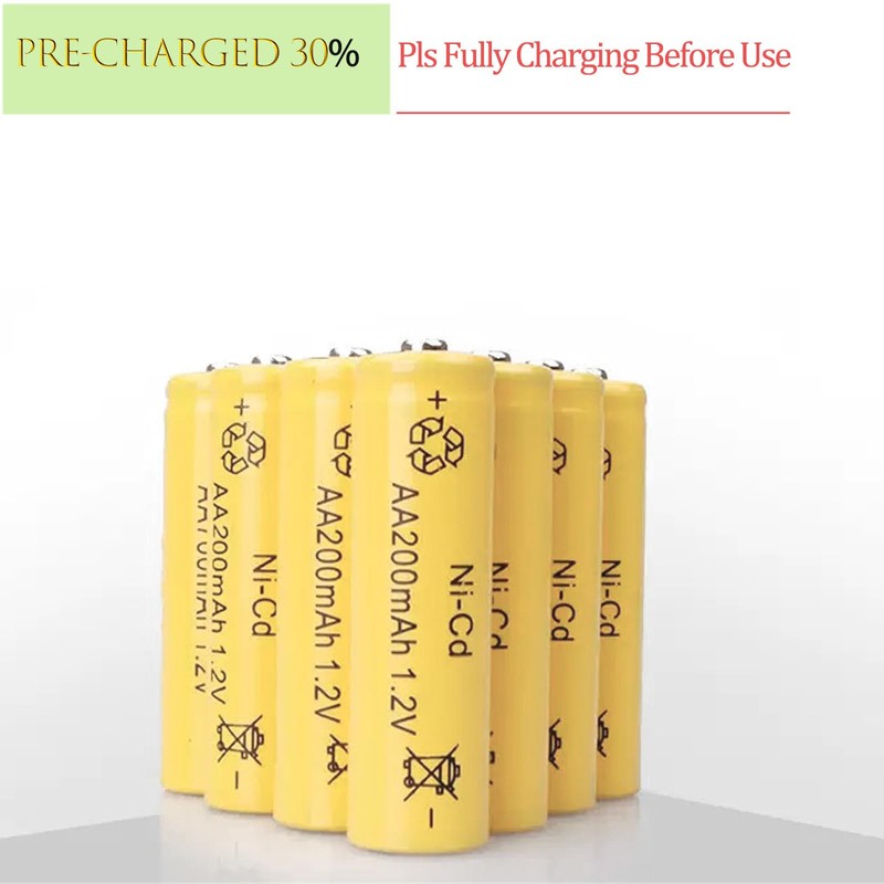12 Packs 1.2V AA 200mAh Ni-Cd Rechargable Batteries for Solar