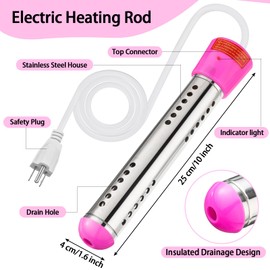 Treela 2 Pcs Immersion Water Heaters Portable Electric Submersible Pool/Hot Tub Heater with 304 SS for Bathtub, Bucket, Basin 5 Gallon Water in Minutes(Pink,2000W)