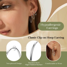 Magitaco 8 Pairs Clip On Hoop Earrings Stainless Steel Clip On Earrings for Women Fake Hoop Earring Spring Hoop Earring For Non-Pierced Ears S