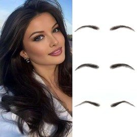 Human Hair Lace Fake Eyebrows, 100% Handmade Real Hair Lace Front False Eyebrow One Pair, Natural Black Eyebrow Extensions for Women Daily Use, Makeup, And Stage(Black)