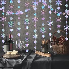 Yontree Snowflakes Garland Winter Decorations Iridescent Snowflakes Garland for Winter Wonderland Xmas Wedding Birthday Christmas Decorations Snowflakes Streamer Party Decorations