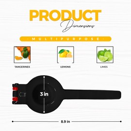 The HomeFlow Co.’s 2-in-1 Large Manual Juicer Fruit Press, Heavy Duty Juicer Handheld Lemon Press Squeezer, Easy To Use & Clean, Extract Every Drop of Lemons, Limes, Oranges (Black & Red)