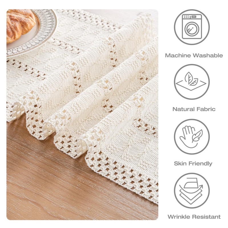 duduta White Macrame Table Runner 72 inches Long, Rustic Farmhouse