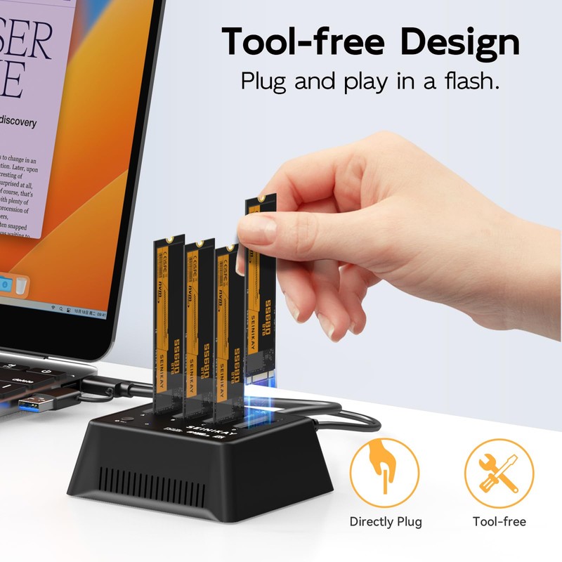 SEINIKAY M.2 Dock with Fan for NVME SATA SSD, Tool-Free