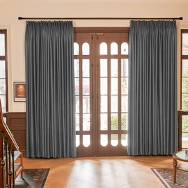 HUTO Pinch Pleat Grey Curtains Solid Thermal Insulated 96 Inches Long for Living Room Patio Door Room Darkening Curtain Panel Drape for Traverse Rod and Track, Grey 52" W x 96" L (One Panel)