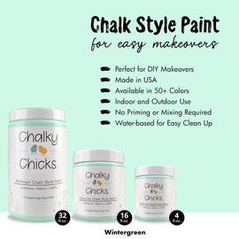 Chalky Chicks 4 Fl Oz Matte Wintergreen (Mint) Chalk Paint for Furniture Without Sanding - No Prep Furniture Paint No Sanding All in One for Crafts, Wood, Walls, Cabinet, Metal, Dresser, Farmhouse