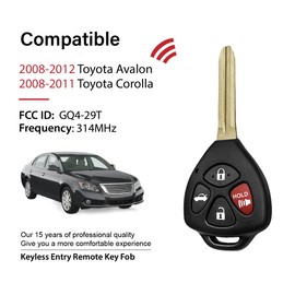 Keylessbest Key Fob Remote Replacement for 2010 2011 2012 Toyota Avalon Corolla 4 Buttons 314MHz GQ4-29T,Black (Set of 2)