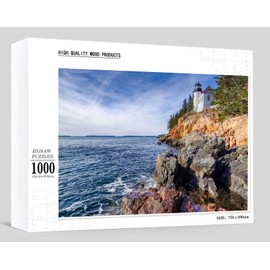 Historisches Wahrzeichen Bass Harbor Head Light Holzpuzzles für Erwachsene 1000 Teile Puzzle Mount Desert Island Maine Puzzle 76,2 x 50,8 cm
